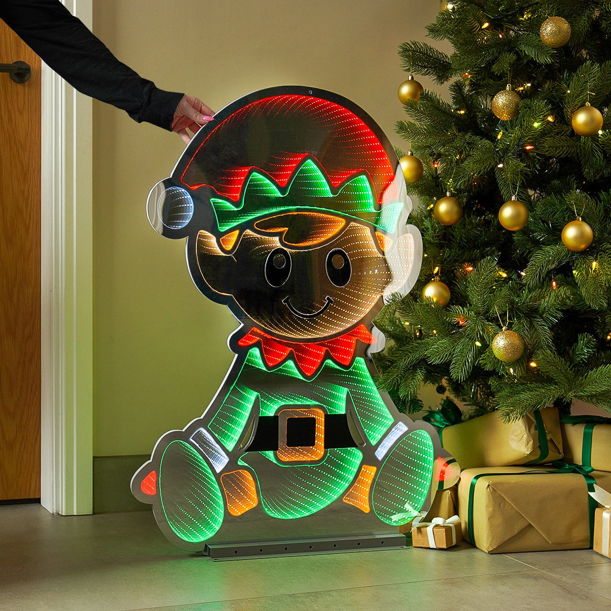 90cm Outdoor Infinity Mirror Christmas Silhouette or Freestanding Elf