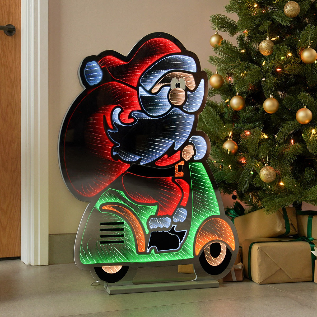 90cm Outdoor Infinity Mirror Christmas Silhouette or Freestanding Santa on Bike