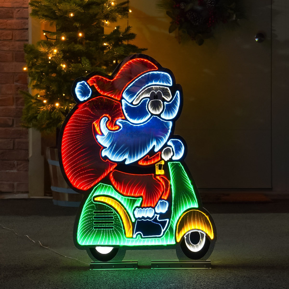90cm Outdoor Infinity Mirror Christmas Silhouette or Freestanding Santa on Bike