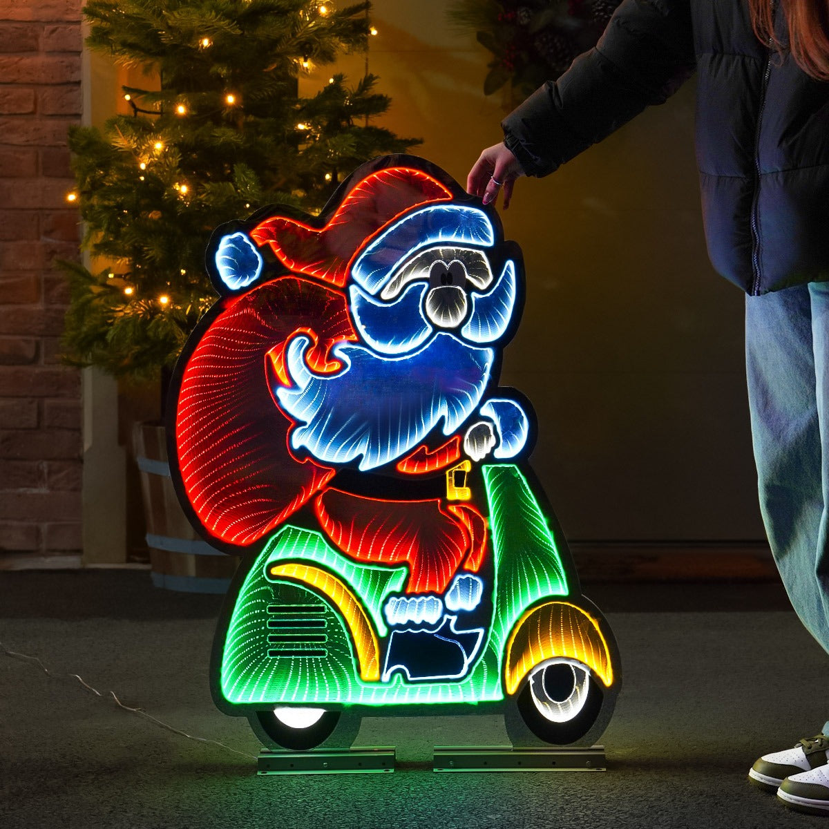90cm Outdoor Infinity Mirror Christmas Silhouette or Freestanding Santa on Bike