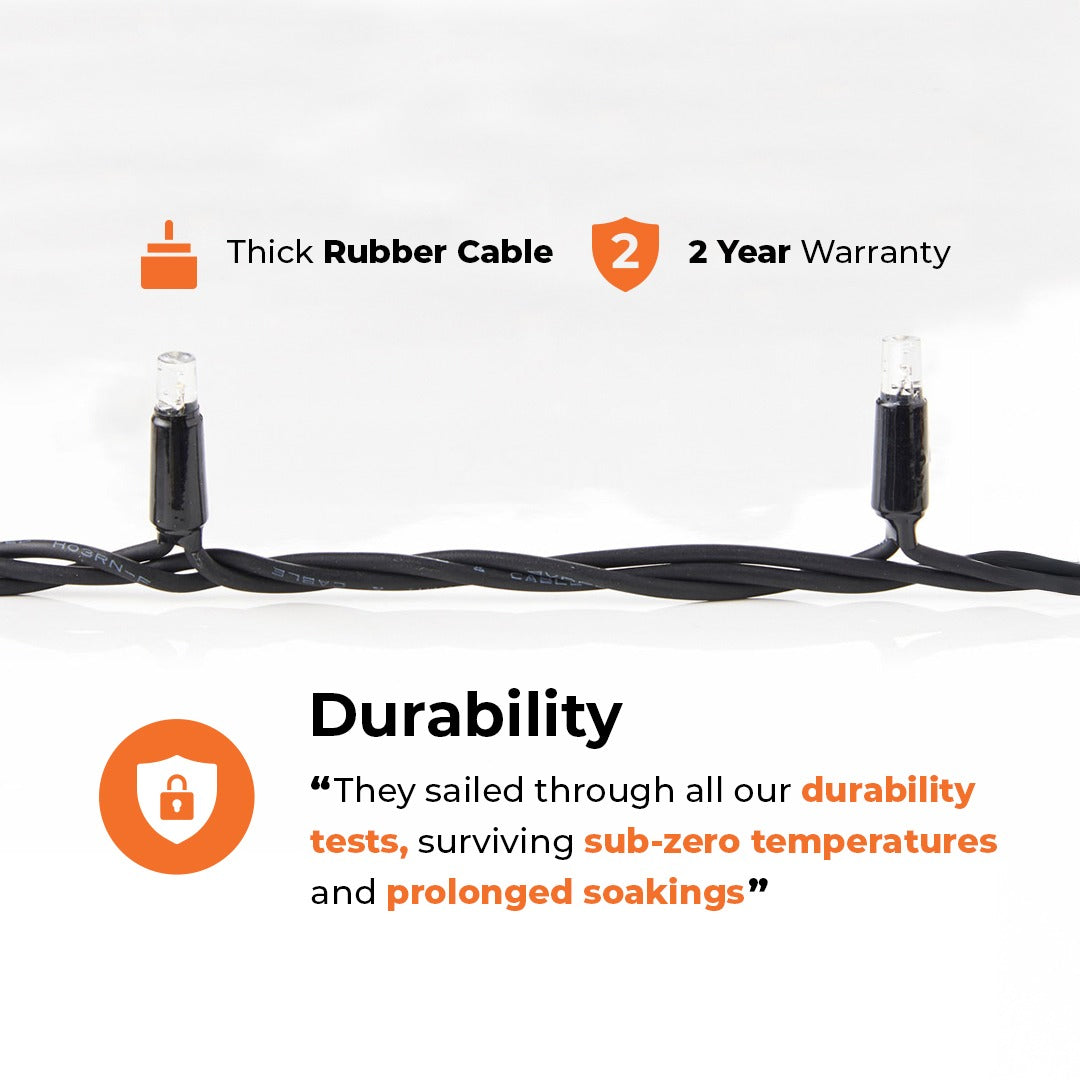 Connectable Outdoor String Lights on Black Rubber Cable