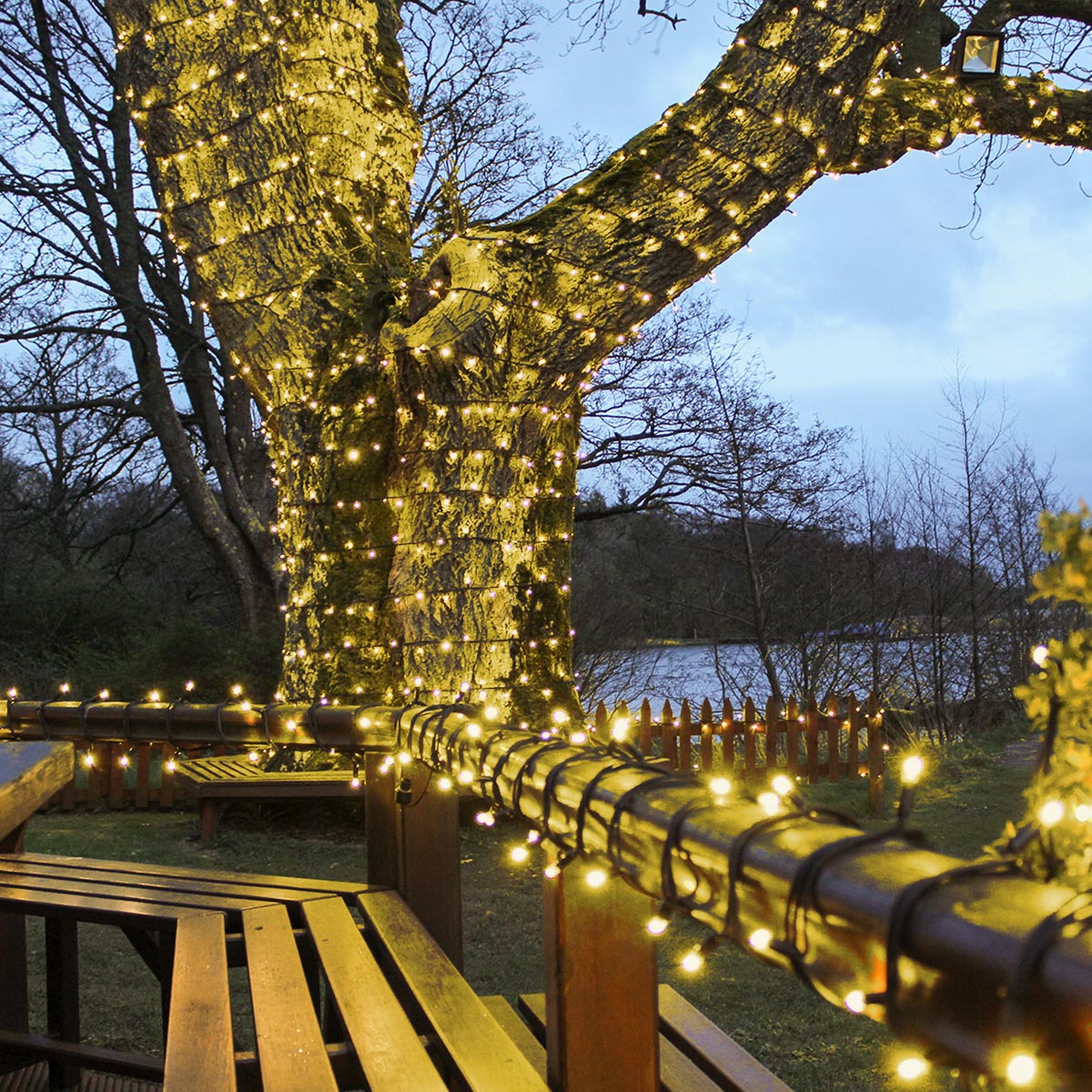 Connectable Outdoor String Lights on Black Rubber Cable