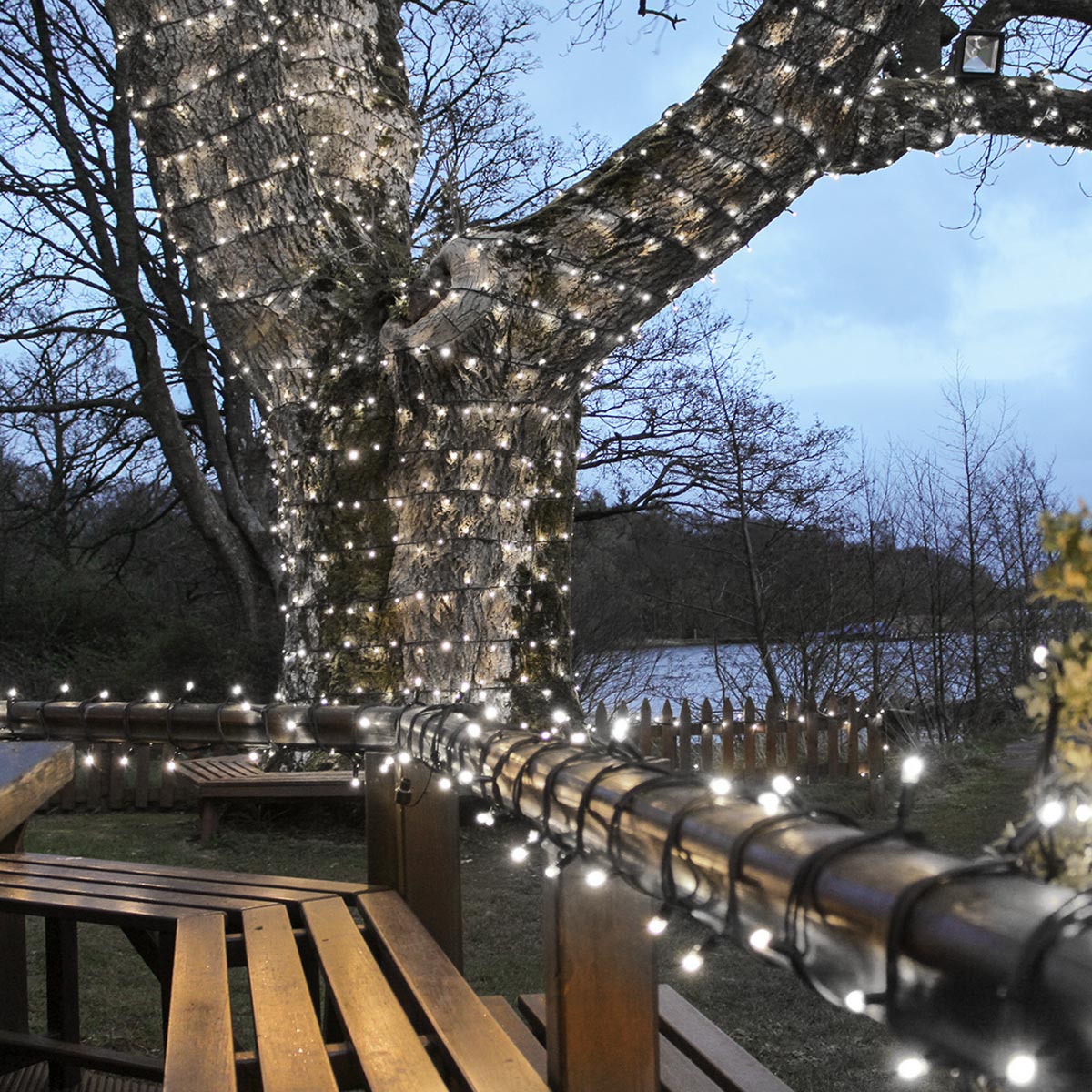 Connectable Outdoor String Lights on Black Rubber Cable