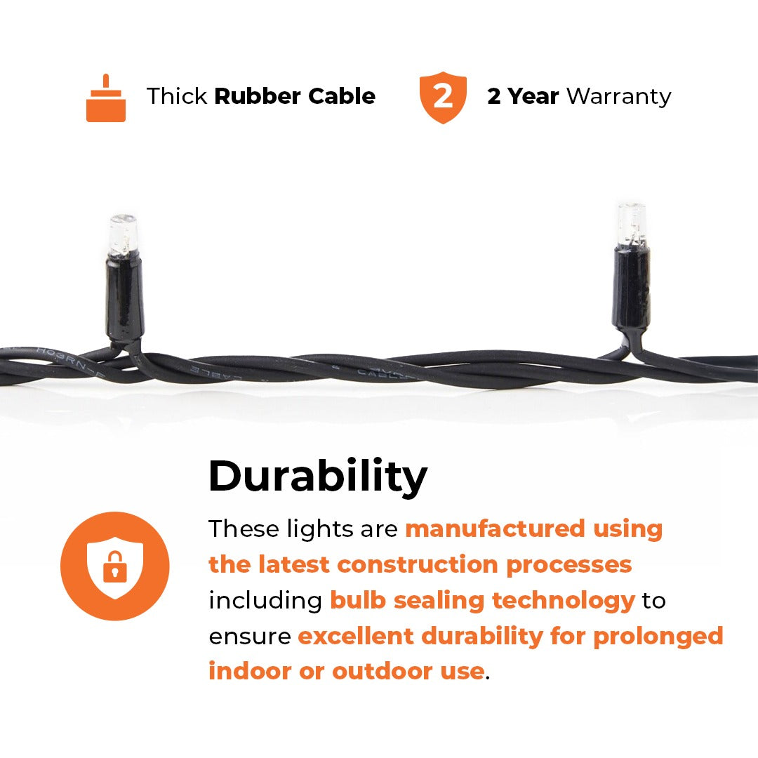 Connectable Flash Bulb String Lights on Black Rubber Cable