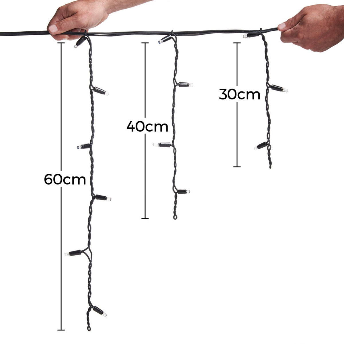 Connectable Icicle Lights on Black Rubber Cable