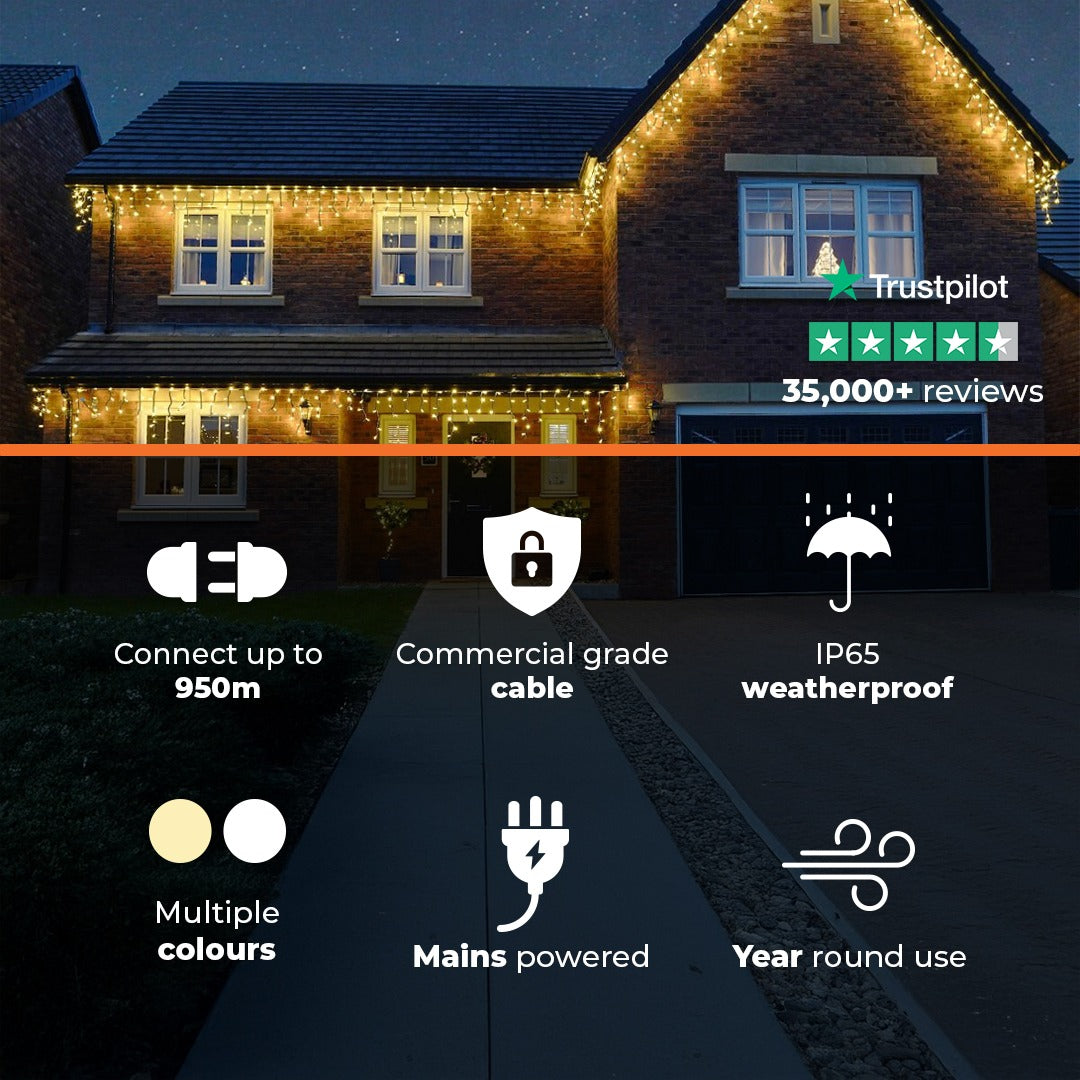 ConnectPro® Icicle Lights, Flash Bulb LEDs, Connectable, Black Rubber Cable