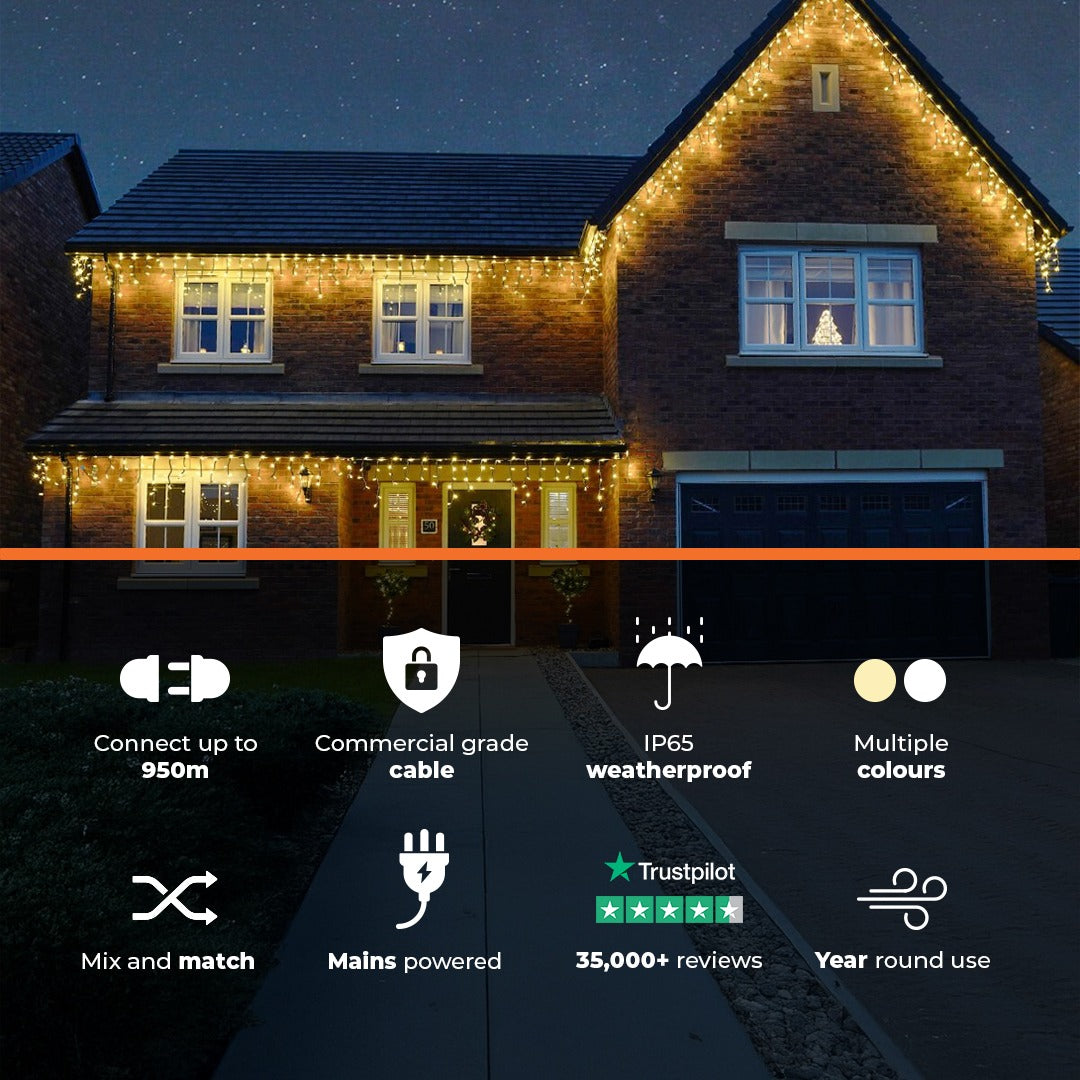 ConnectPro® Icicle Lights, Flash Bulb LEDs, Connectable, Black Rubber Cable