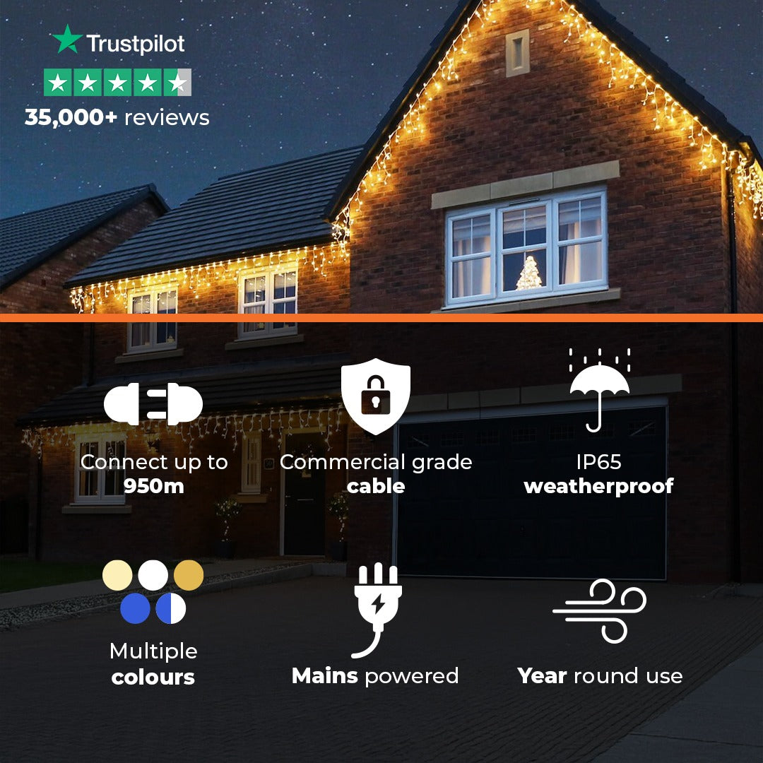 Connectable Icicle Lights on White Rubber Cable