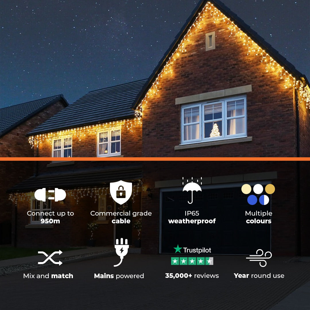 Connectable Icicle Lights on White Rubber Cable