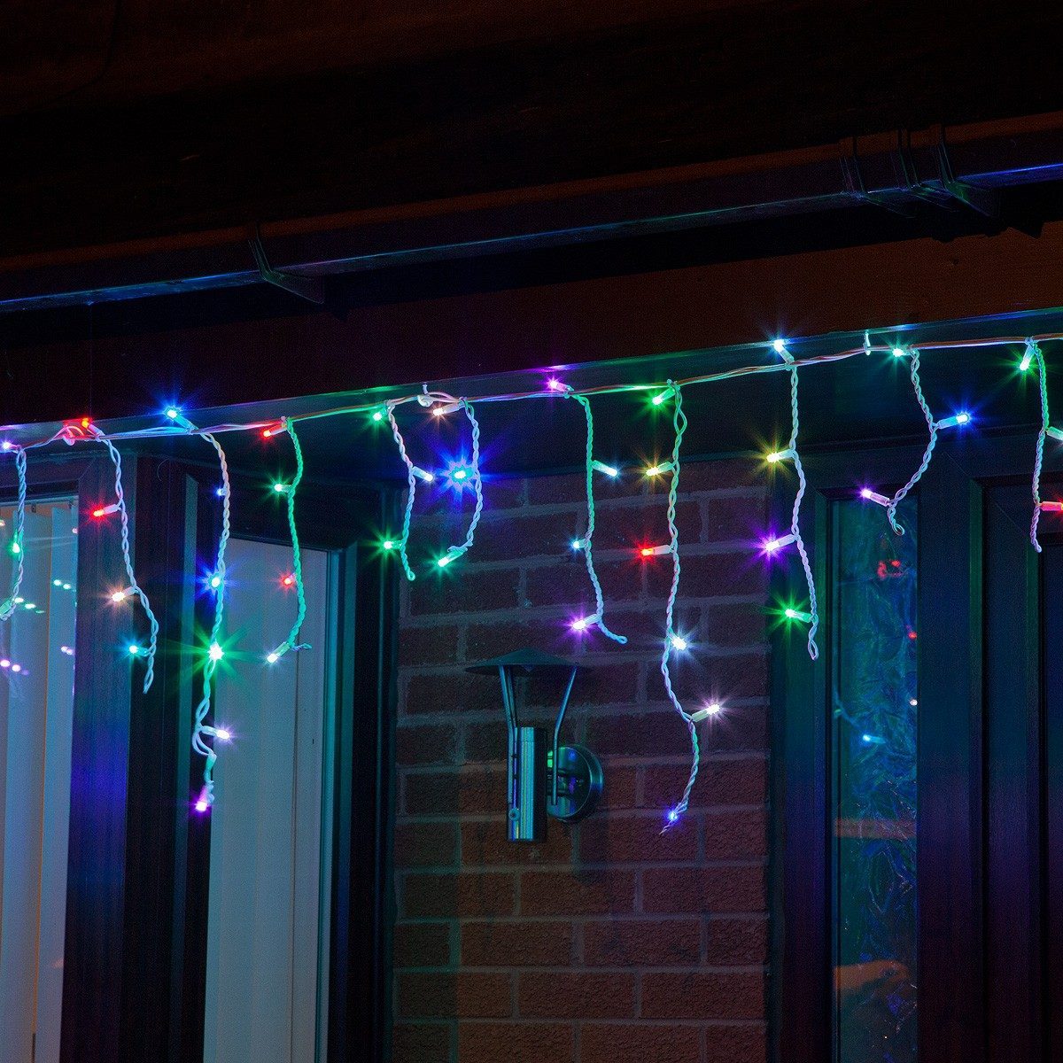Colour Changing LED Icicle Lights, Connectable, White Cable