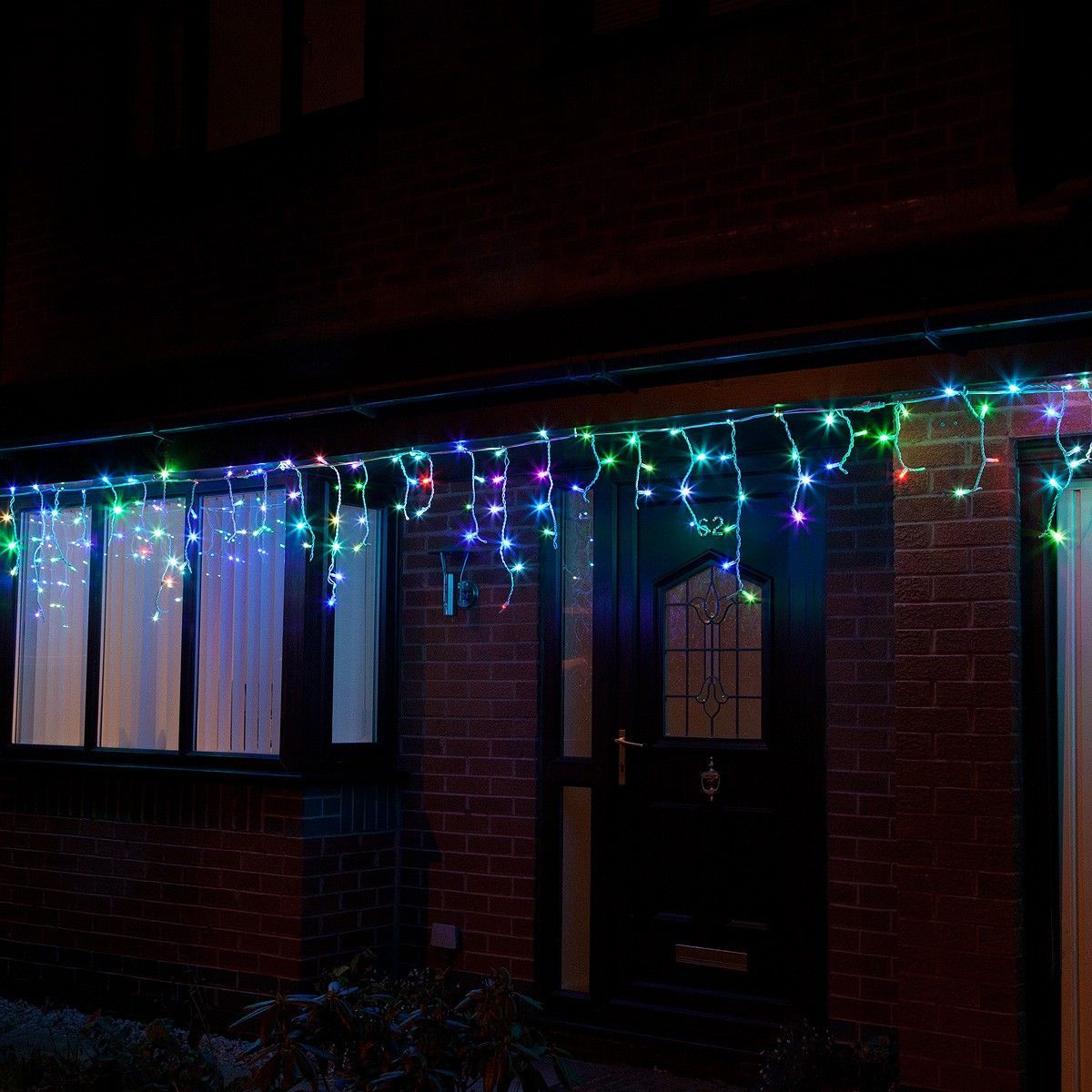 Colour Changing LED Icicle Lights, Connectable, White Cable