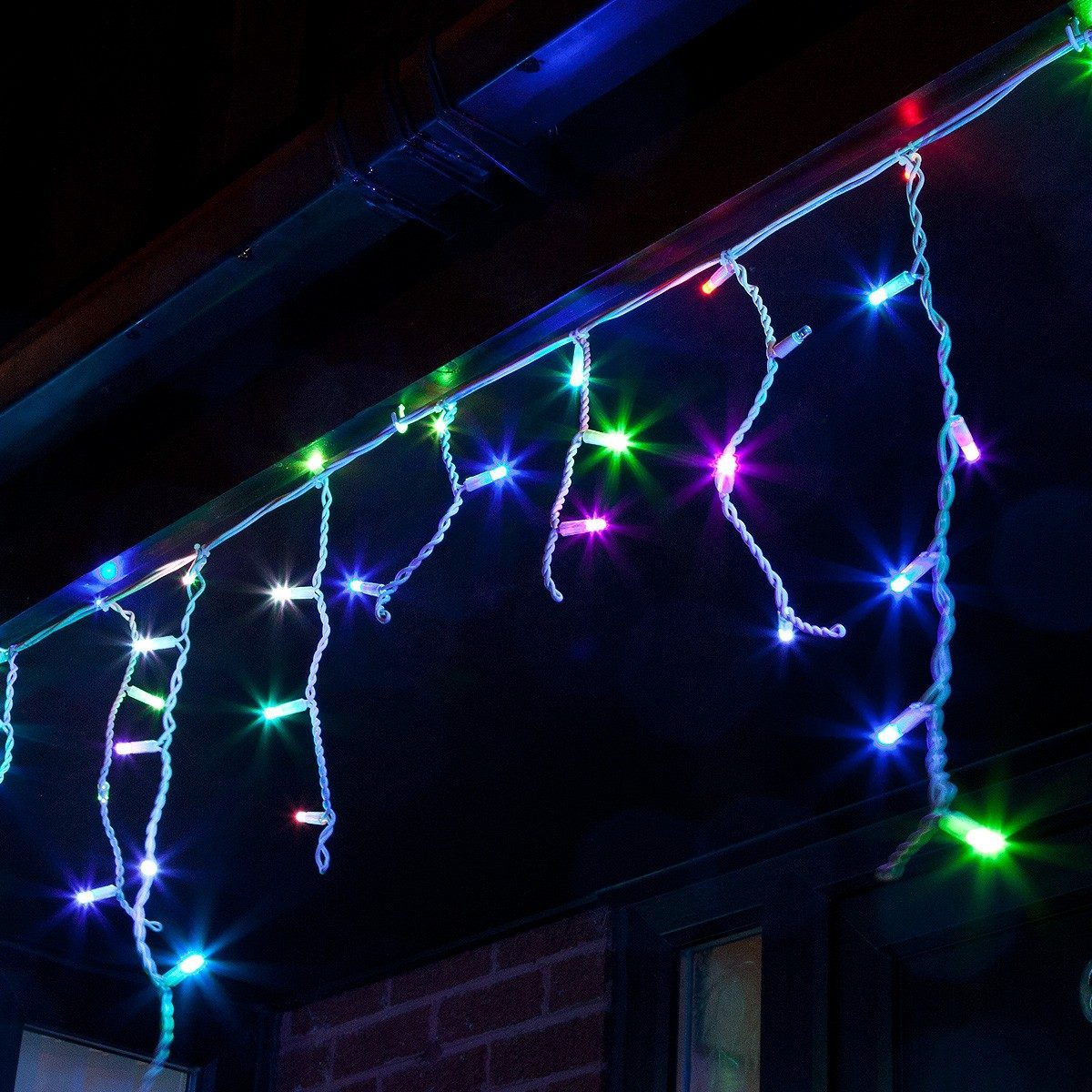 Colour Changing LED Icicle Lights, Connectable, White Cable