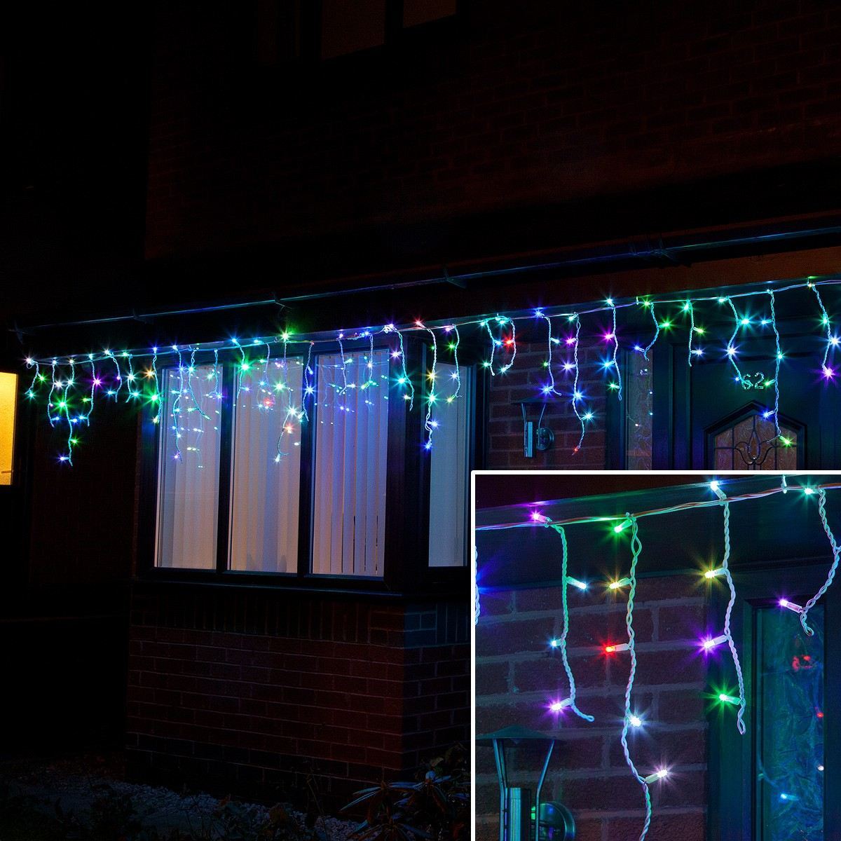 Colour Changing LED Icicle Lights, Connectable, White Cable