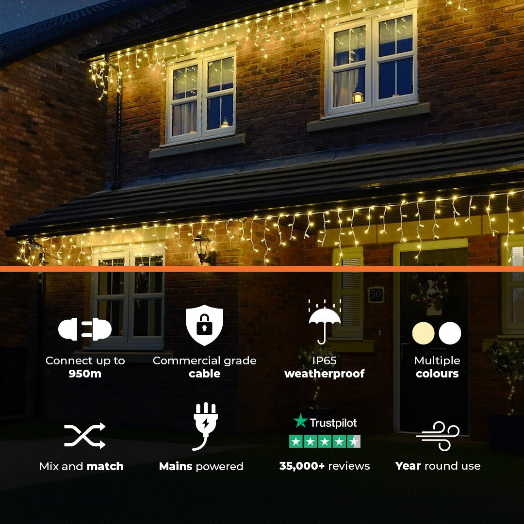 ConnectPro® Icicle Lights, Flash Bulb LEDs, Connectable, White Rubber Cable