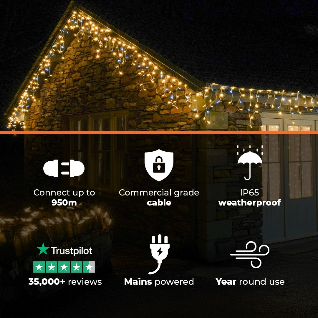 ConnectPro® Warm White Icicle Light, White Flash Bulb, Connectable, White Rubber Cable
