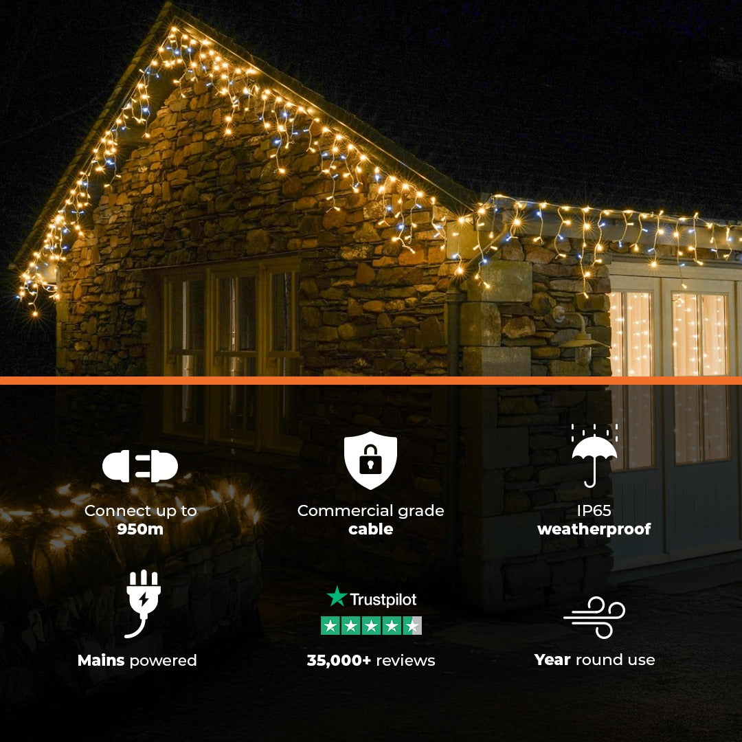 ConnectPro® Warm White Icicle Light, White Flash Bulb, Connectable, White Rubber Cable
