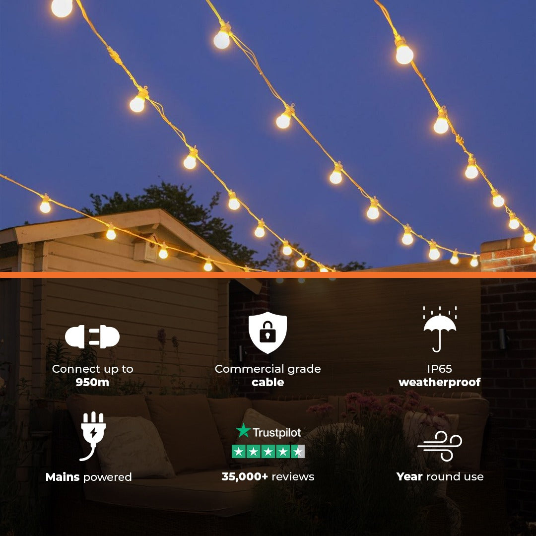 Connectable Festoon Lights with Frosted Bulbs on White Rubber Cable