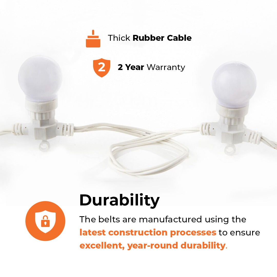 Connectable Festoon Lights with Frosted Bulbs on White Rubber Cable