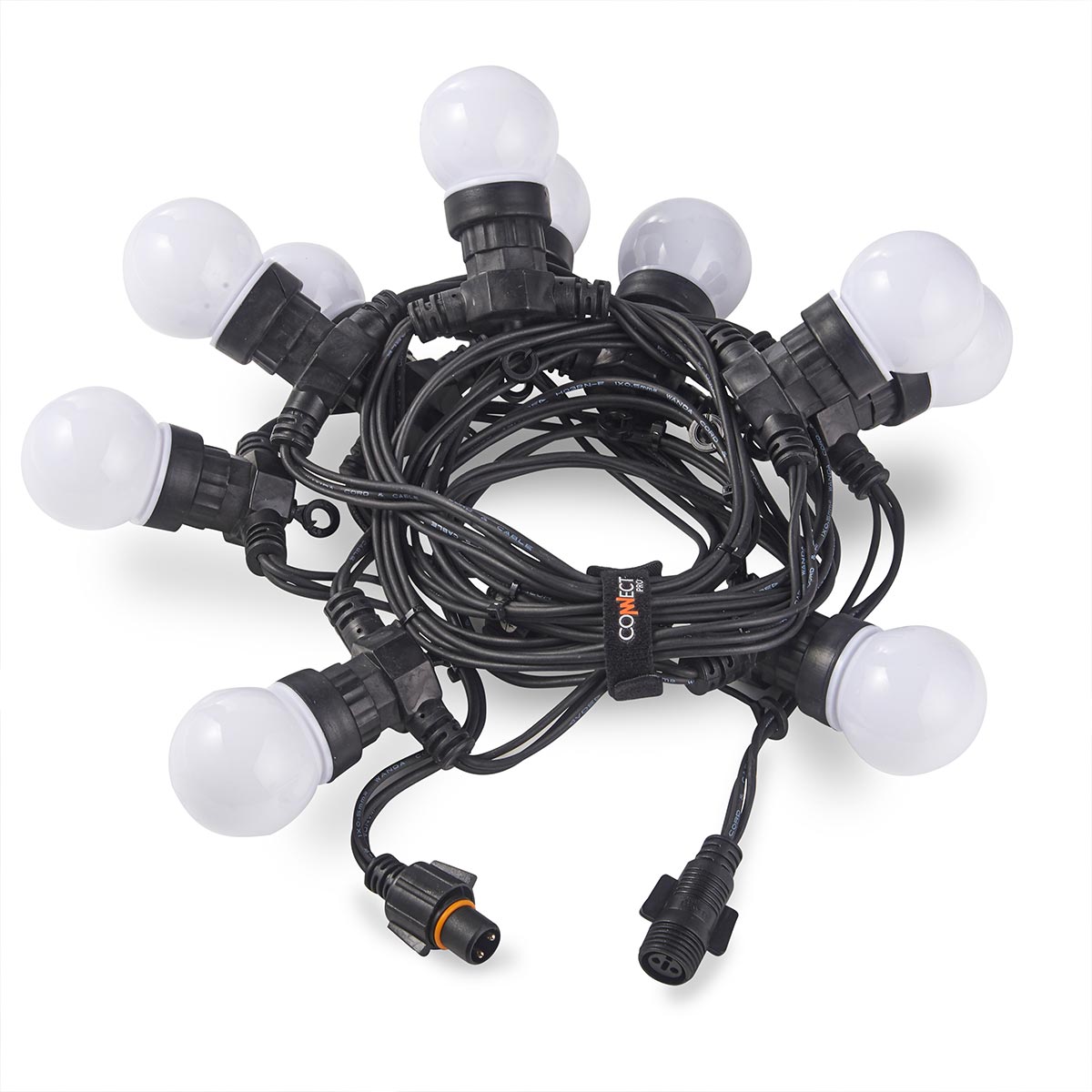 Connectable Festoon Lights with Frosted Bulbs on Black Rubber Cable