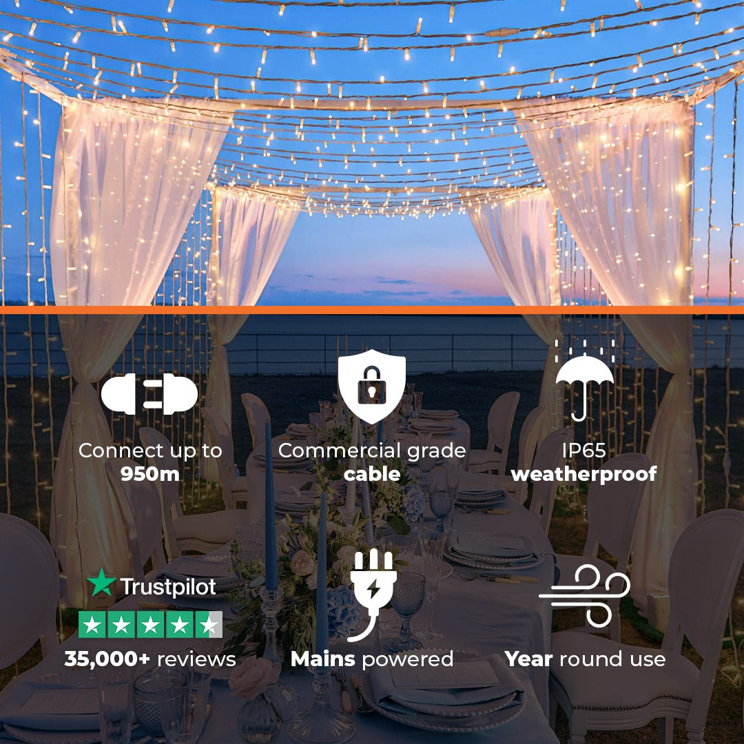 ConnectPro® 3m Outdoor String Lights, Connectable, 24 LEDs, White Rubber Cable