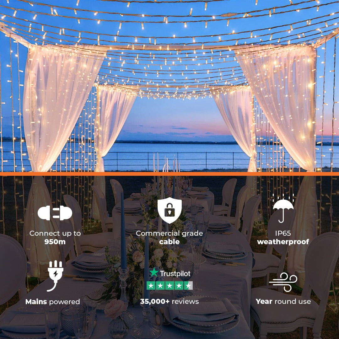 ConnectPro® 3m Outdoor String Lights, Connectable, 24 LEDs, White Rubber Cable