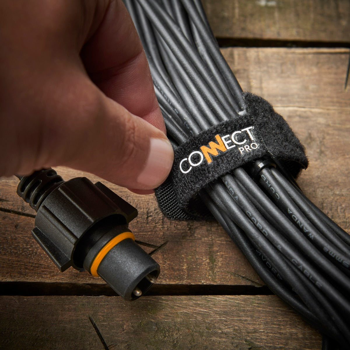 Connectable Festoon Lights with A60 Filament Effect Bulbs on Black Rubber Cable