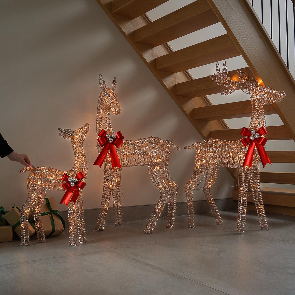 Rose Gold Outdoor Light up Reindeer Family