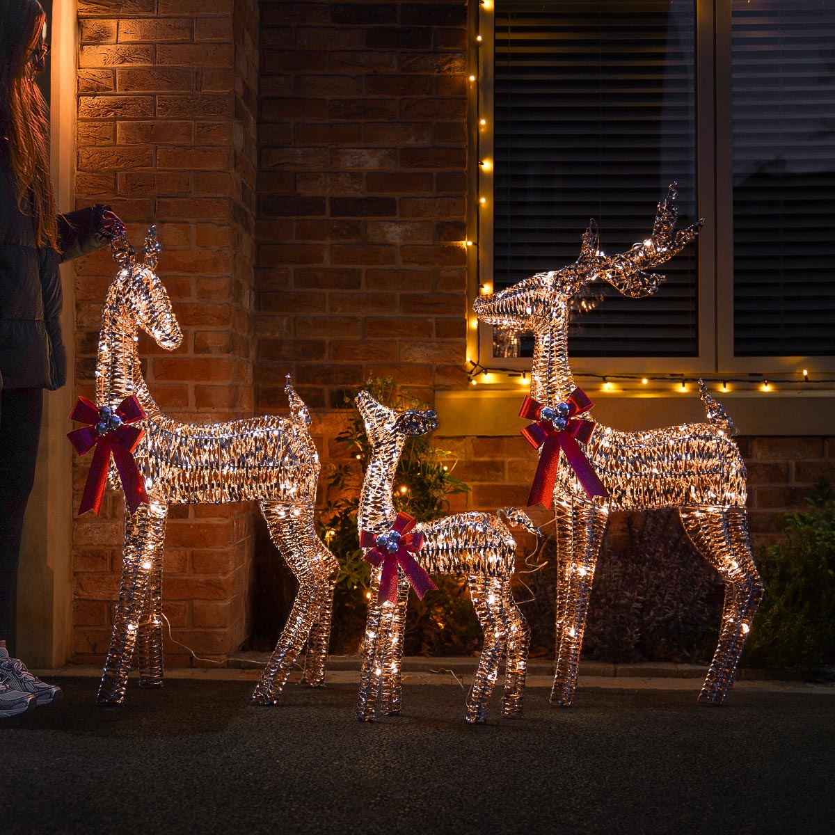 Rose Gold Outdoor Light up Reindeer Family