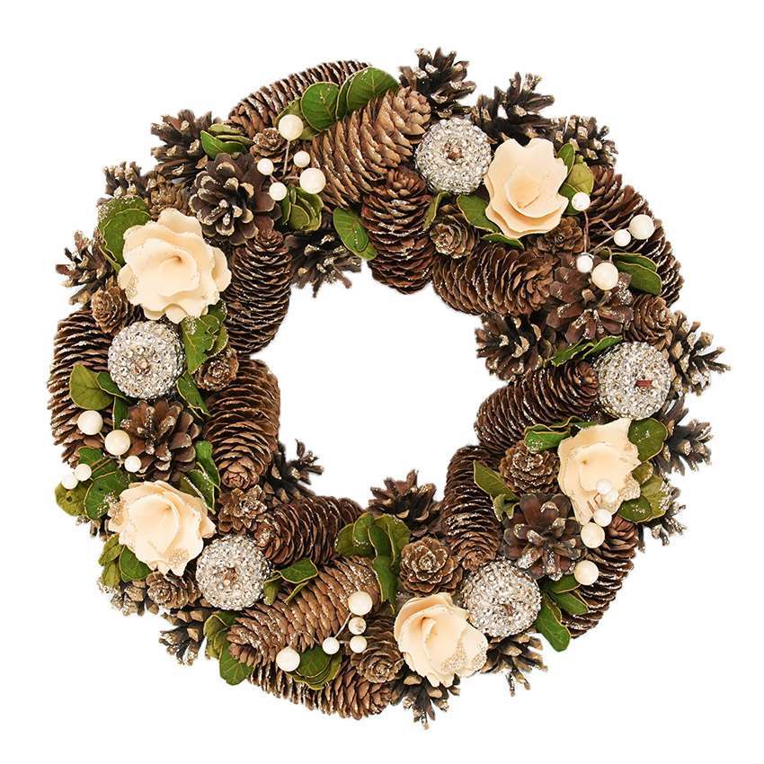 36cm Cream and Gold Decoration Christmas Wreath