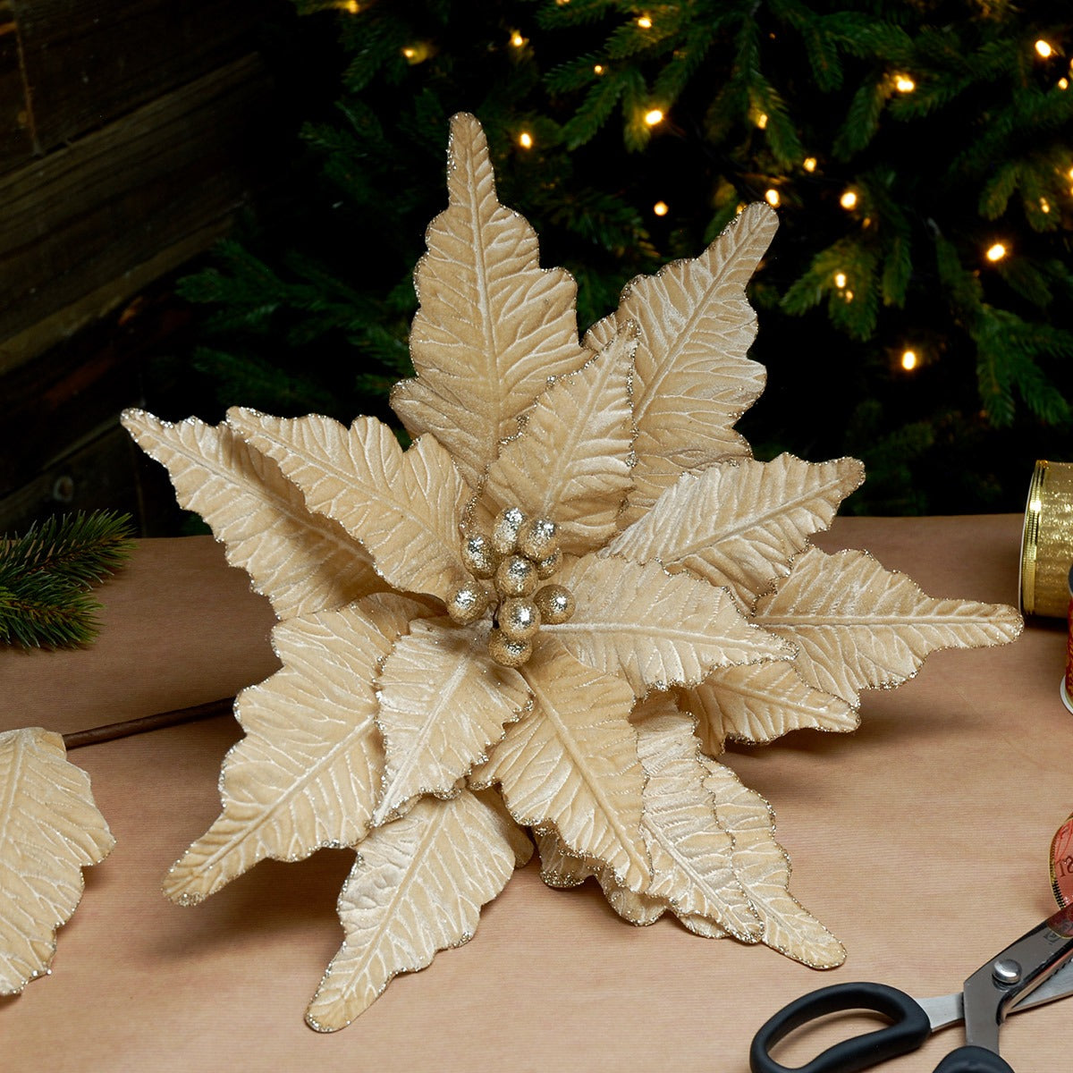 68cm Glitter Poinsettia Christmas Tree Decoration, 4 Pack