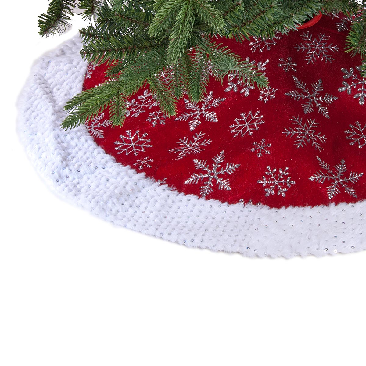 90cm Burgundy with Silver Snowflakes Christmas Tree Skirt