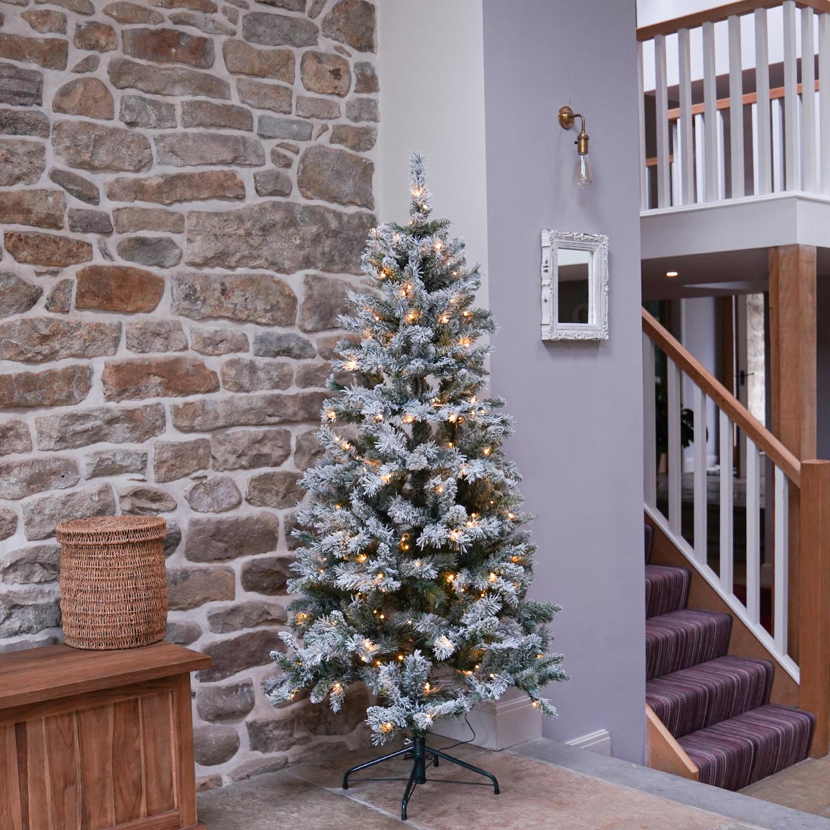 Green Pre-Lit Flocked Heartwood Spruce Christmas Tree
