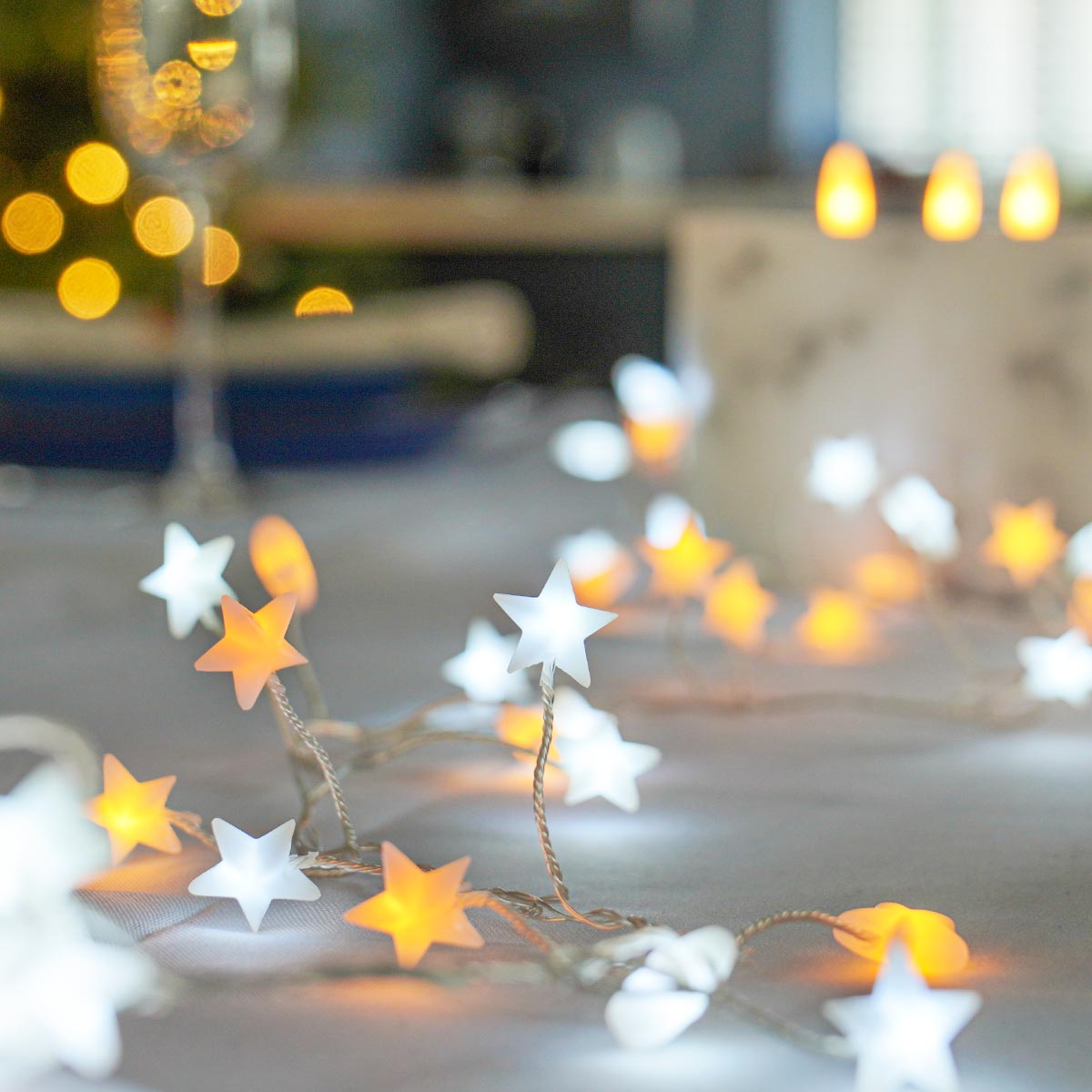 3m Silver Firefly Wire Christmas Tree Star Lights, White and Warm White LEDs