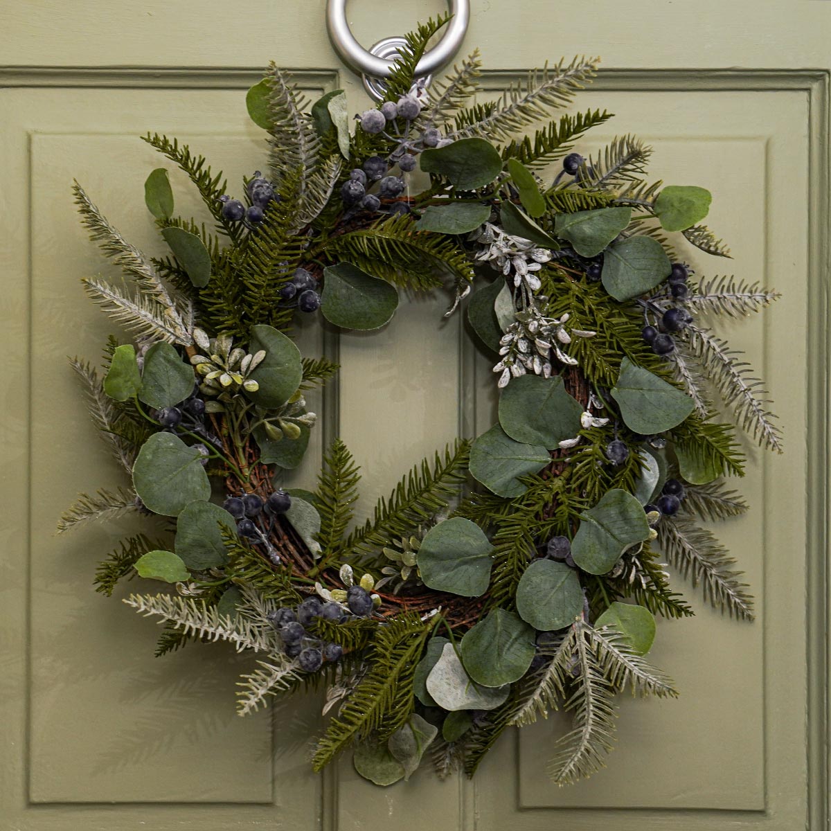 Green Eucalyptus with Navy Berries Christmas Wreath & Garland