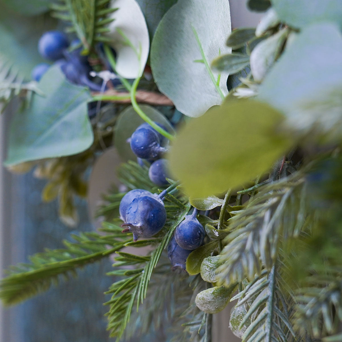 50cm Green Eucalyptus and Navy Berries Christmas Wreath