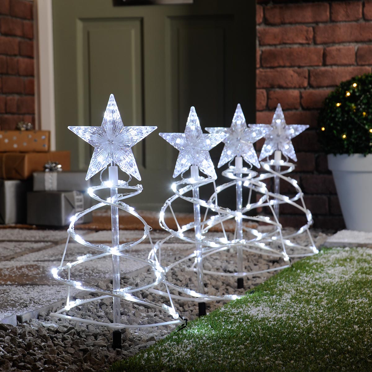 4 Star Outdoor Christmas Tree Stake Lights 45cm
