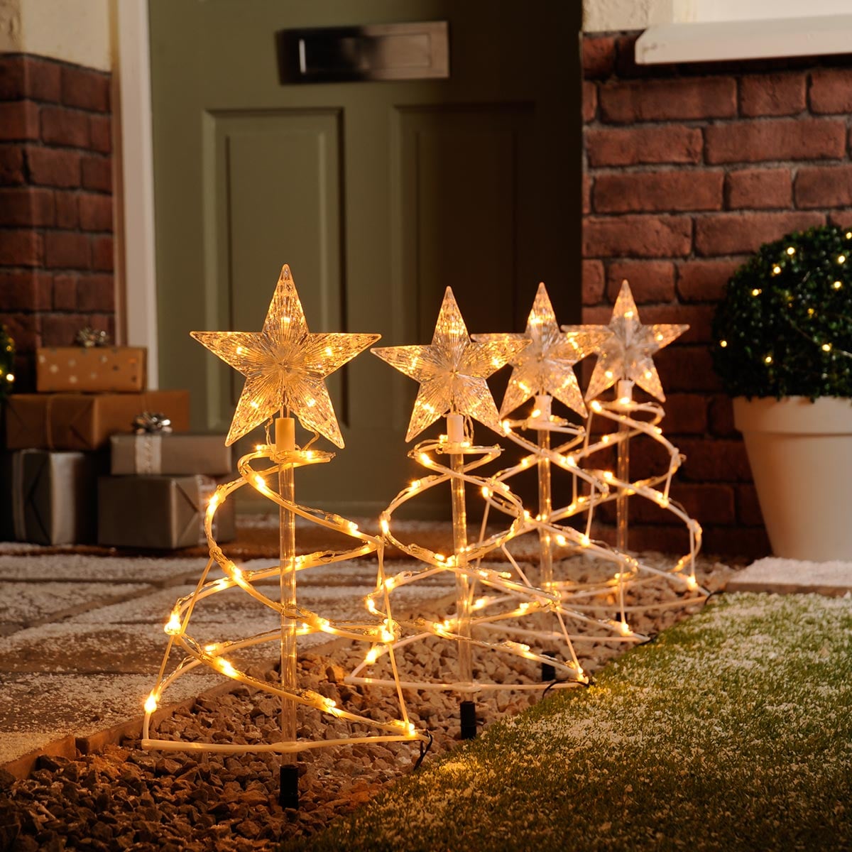 4 Star Outdoor Christmas Tree Stake Lights 45cm