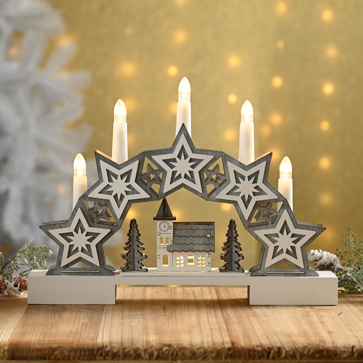 32cm Warm White LED Star Christmas Candle Bridge