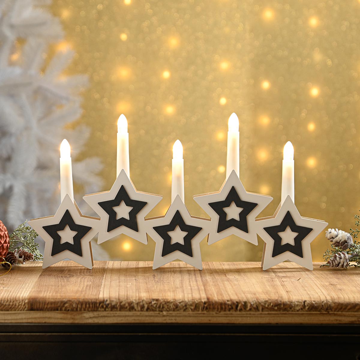38cm Warm White Battery Star Christmas Candle Bridge