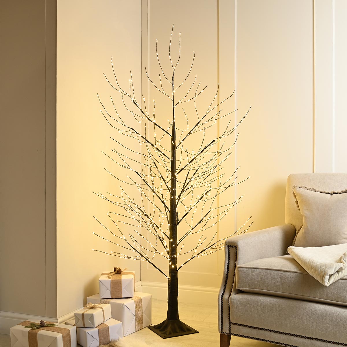 Festive Black Microdot Tree with Warm White LEDs