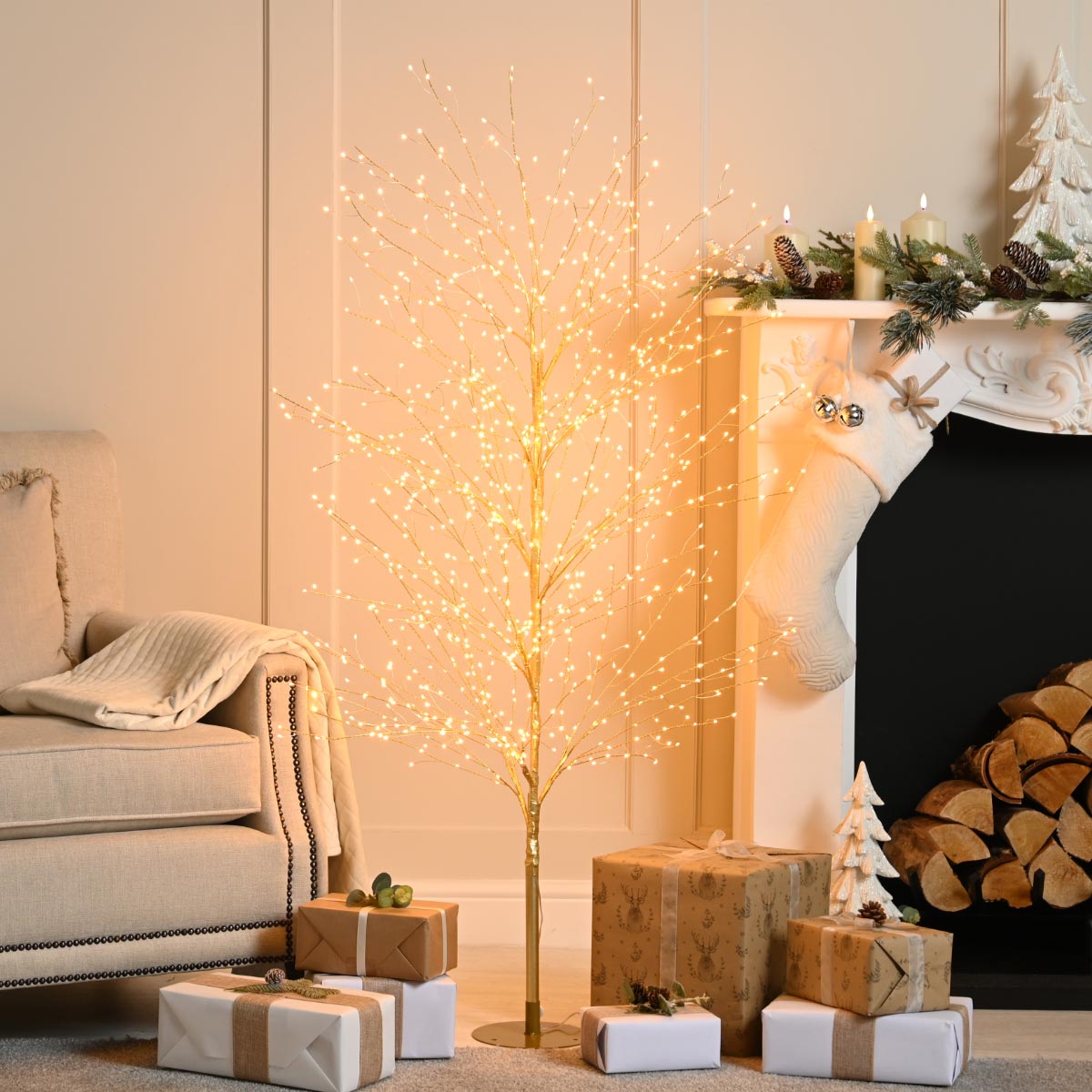 Gold LED Micro Dewdrop Tree with Warm White LEDs