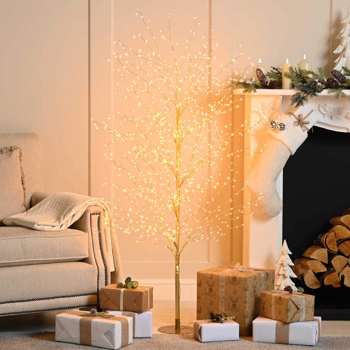Gold LED Micro Dewdrop Tree with Warm White LEDs