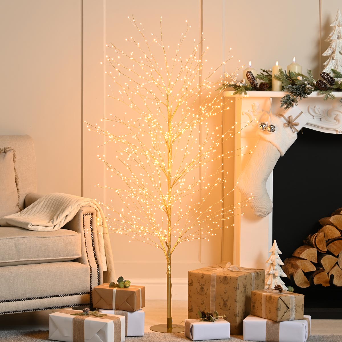 Gold LED Micro Dewdrop Tree with Warm White LEDs