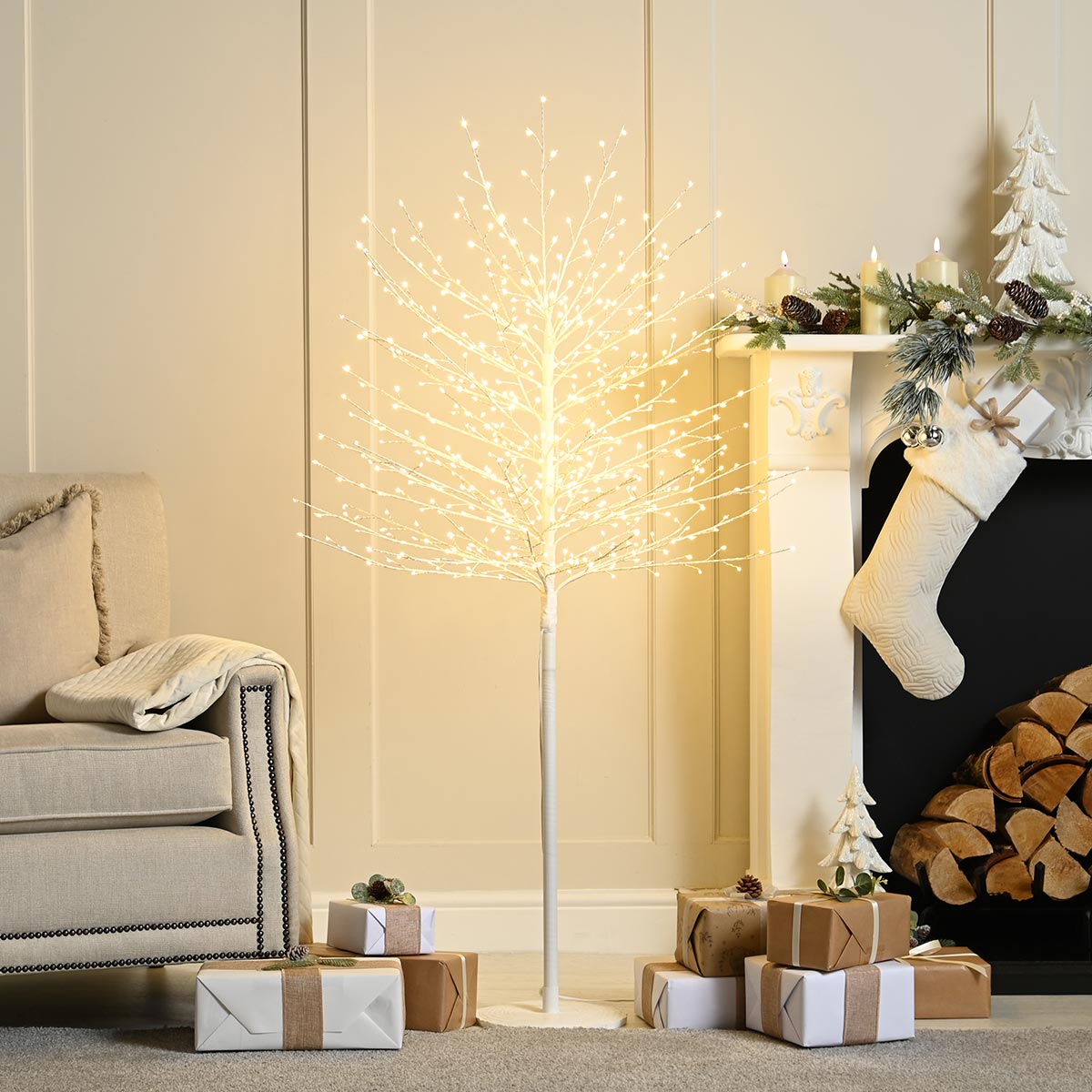 White LED Microdot Topiary Tree with Warm White LEDs