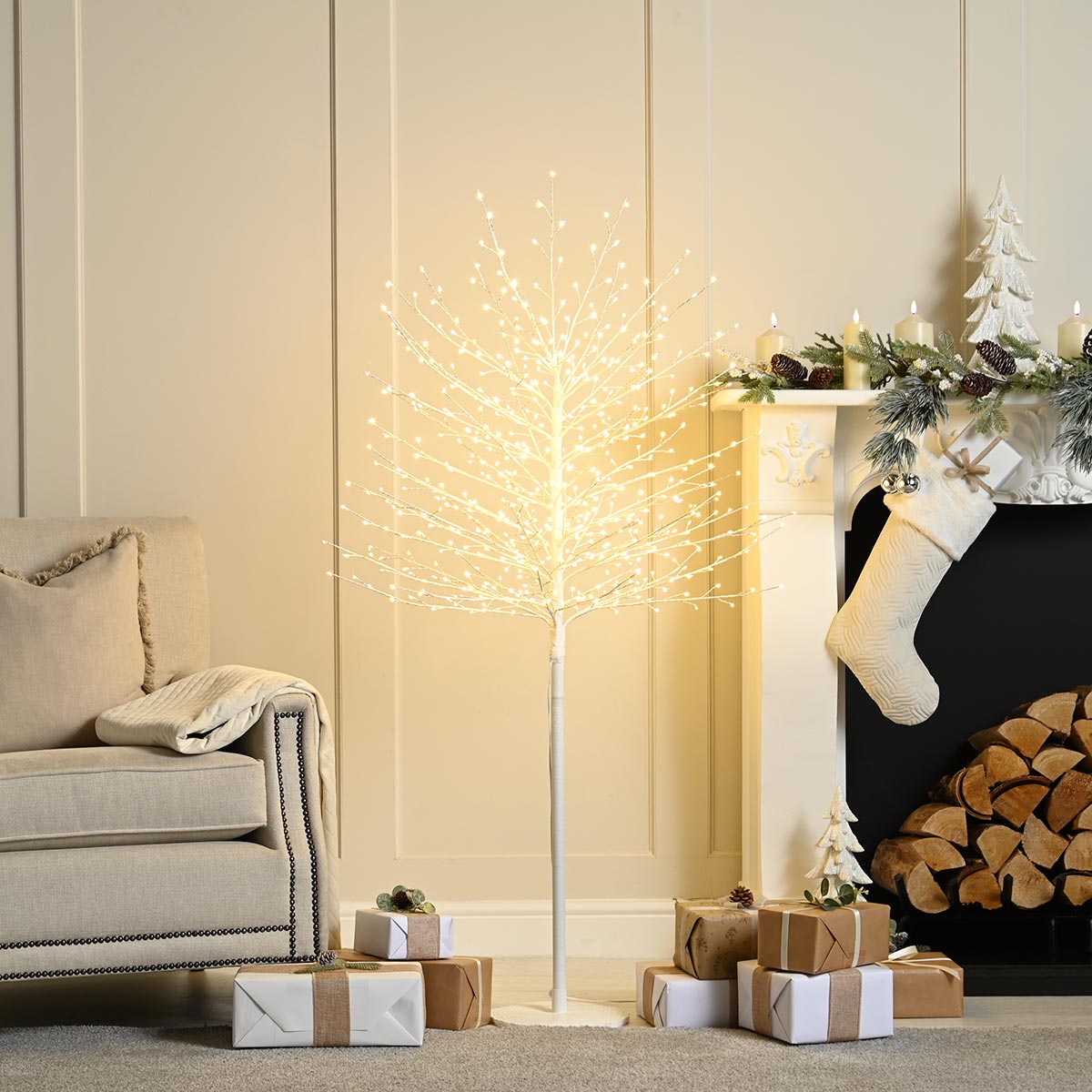 White LED Microdot Topiary Tree with Warm White LEDs