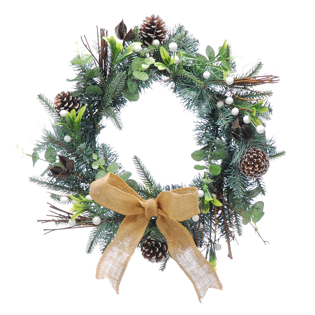 45cm White Berry and Hessian Christmas Wreath
