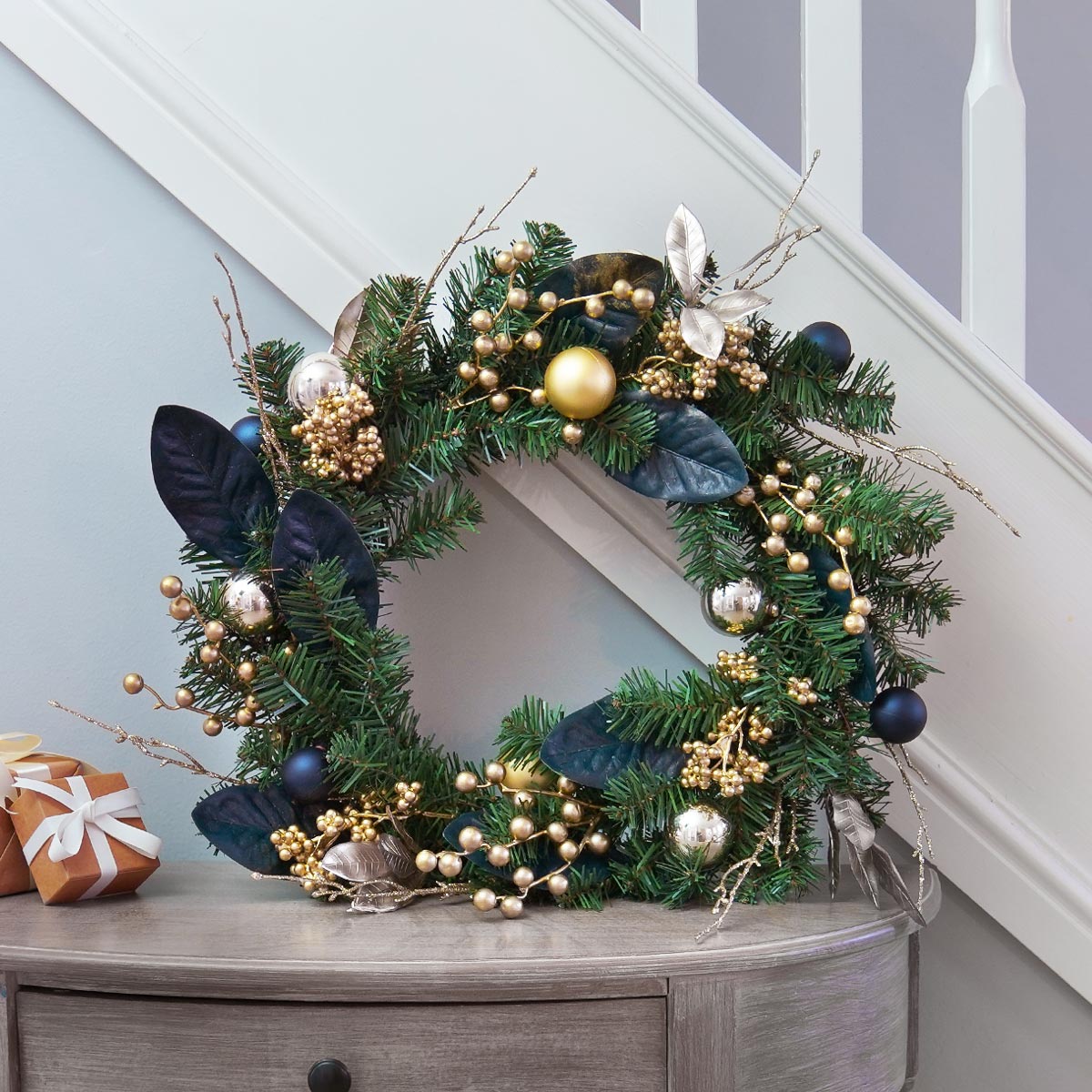 60cm Royal Blue and Gold Berry Decoration Christmas Wreath