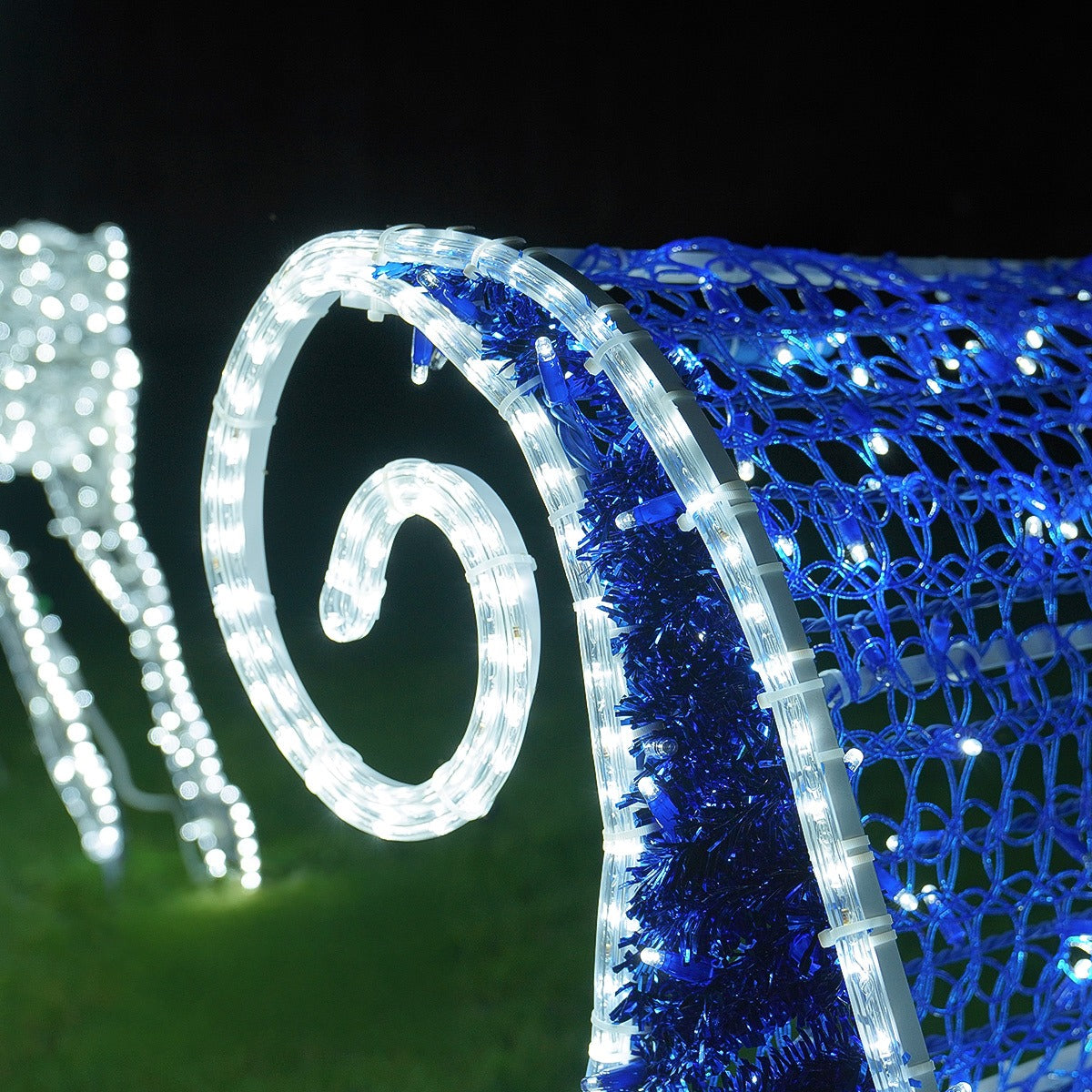 Life-Size Outdoor Reindeer and Sleigh Christmas Figure Blue & White Flashing LED Motif