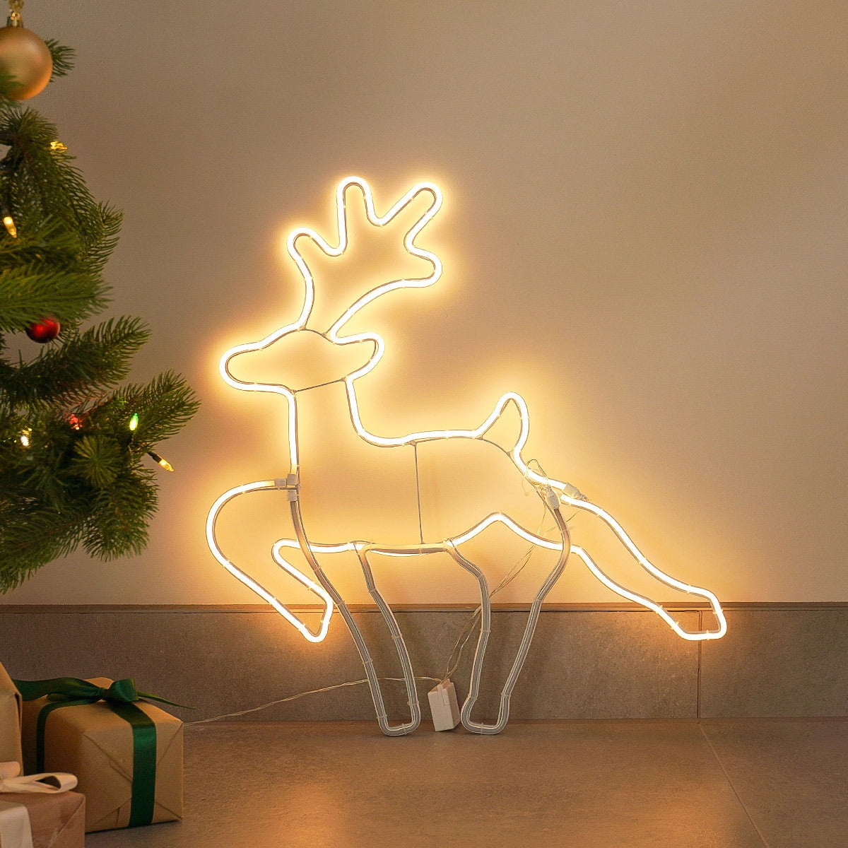 60cm Neon Flex Running Reindeer Silhouette