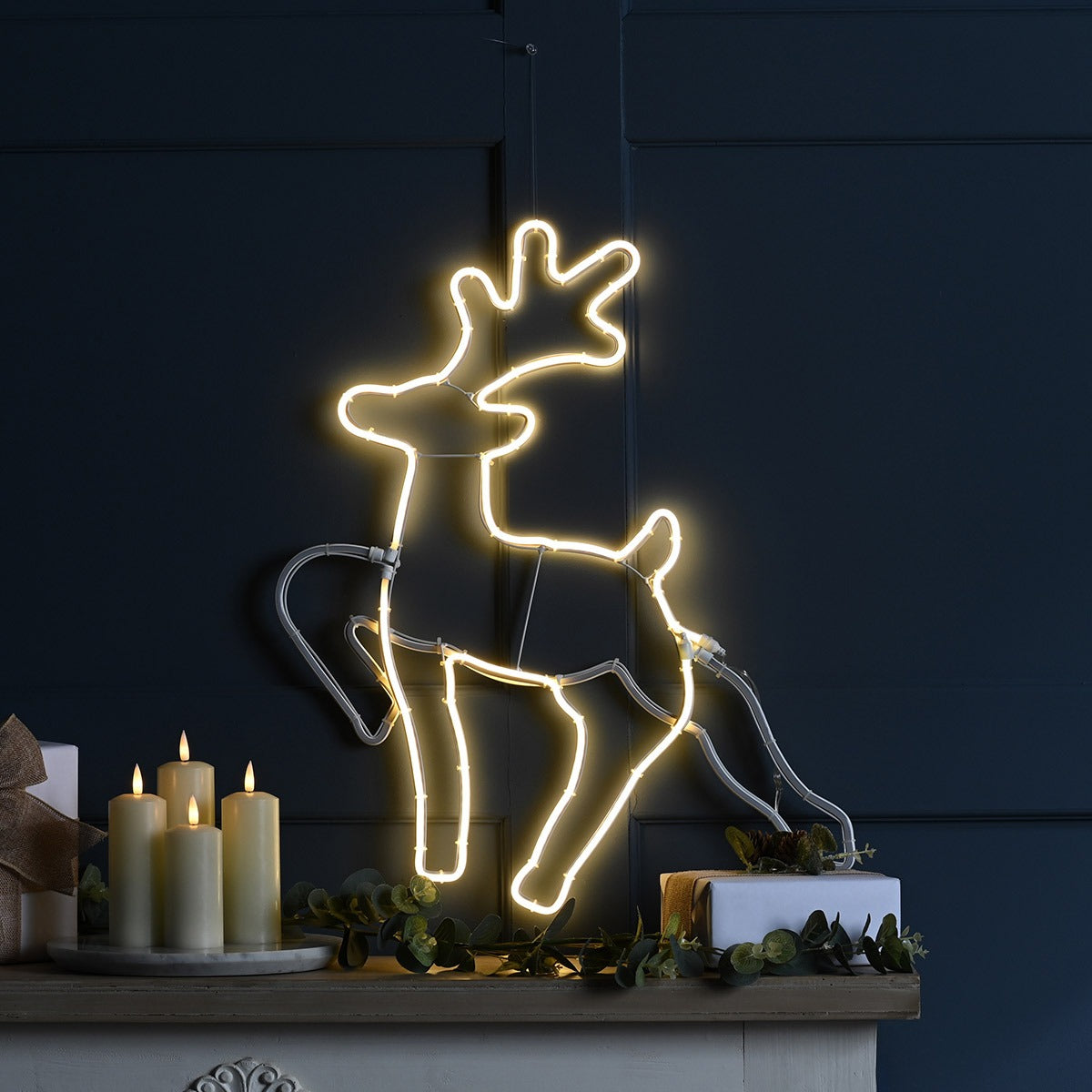 60cm Neon Flex Running Reindeer Silhouette